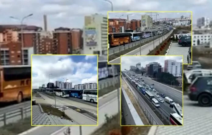 Autobusët paralizojnë kryeqytetin, nisen drejt Qeverisë