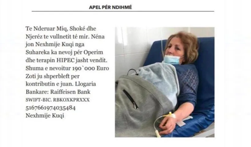 Nexhmije Kuqi nga Shiroka e Suharekës ka nevojë për ndihmën e njerëzve vullnetmirë