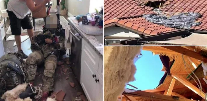 I dështon parashuta, bie mbi kulmin e një shtëpie e direkt në kuzhinë