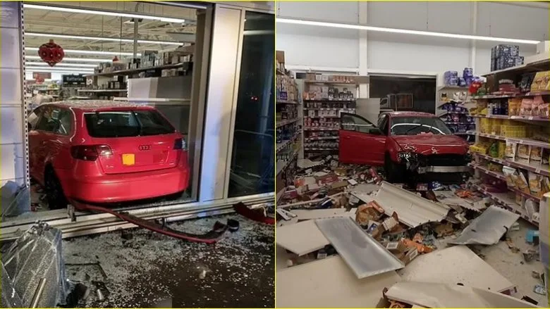 Audi hyn përmes dritares në një shitore në Angli – shoferi bëhet objekt talljeje në rrjetet sociale