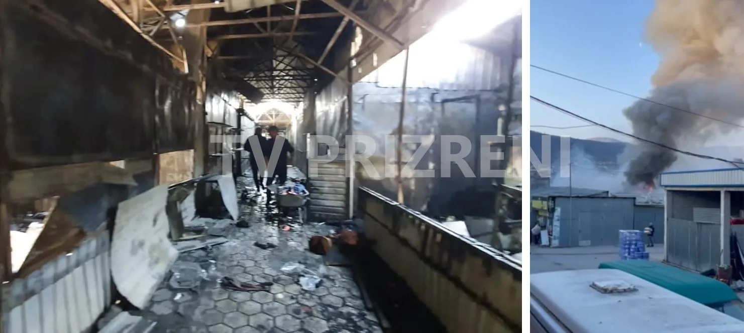 Përfshihet nga zjarri një pjesë e tregut “Fatoni” në Prizren, pamje nga vendi i ngjarjes